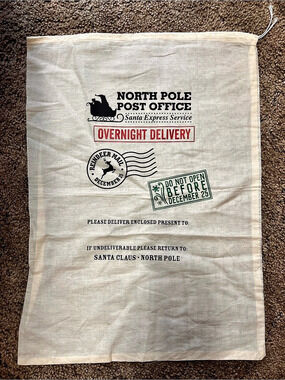 North Pole Post Office Santa Express Service Overnight Delivery sack